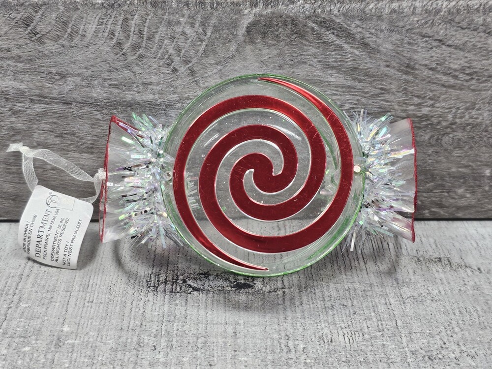 Dept 56 Red Swirl Glass Peppermint 5" Christmas Ornament Rare W Tags G16b2